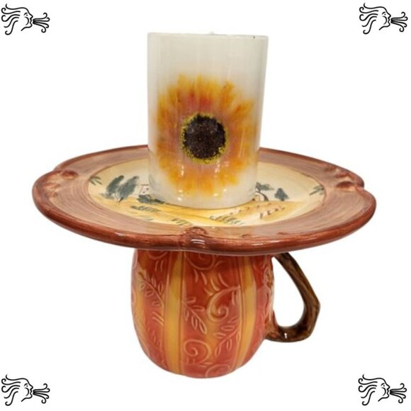 Upcycled Coffee Mug Candle Plant Holder Jewelry Tray, Sponge Soap Dish, Pumpkin - Picture 1 of 3